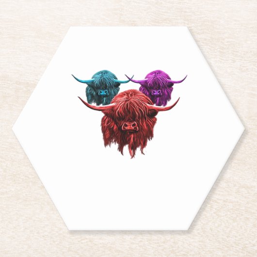 Schotse Hoogland Koe Kleurrijke Herd Classic T-Shi Kartonnen Onderzetters (Voorkant)
