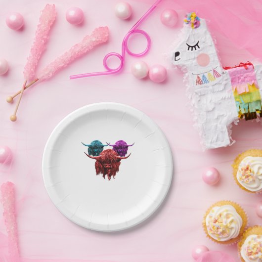 Schotse Hoogland Koe Kleurrijke Herd Classic T-Shi Papieren Bordje (Feest)