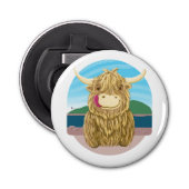 Schotse hoogland Koe, koel op het strand Button Flesopener (Voorkant)