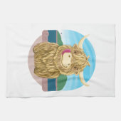 Schotse hoogland Koe, koel op het strand Theedoek (Horizontaal)