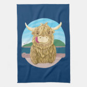 Schotse hoogland Koe, koel op het strand Theedoek (Verticaal)
