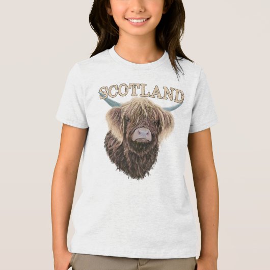 Schotse Hoogland Koe met Schotland Slogan Tri-Blend Shirt (Voorkant)