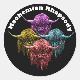 Schotse Hoogland-Koe. Moohemian Rhapsody Ronde Sticker