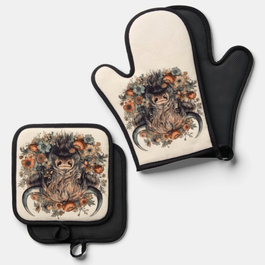 Schotse hoogland Koe Ovenwant & Pannenlap Set (Voorkant / Achterkant)