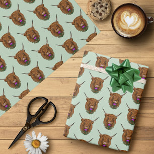 Schotse Hoogland Koe Paarse Keltische Distel Cadeaupapier