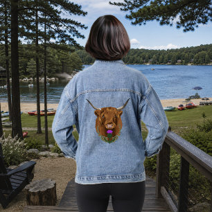 Schotse Hoogland Koe Paarse Keltische Distel Denim Jacket