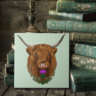 Schotse Hoogland Koe Paarse Keltische Distel Tegeltje