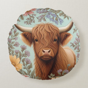 Schotse Hoogland Koe Pastel William Morris Geïnspi Rond Kussen