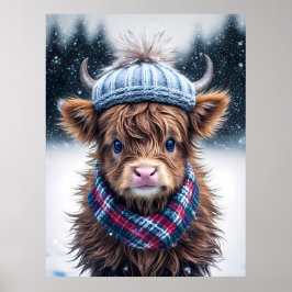 Schotse hoogland koe schattig harig koe winter pet poster