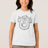 Schotse Hoogland Koe Sketch Portret Tri-Blend Shirt (Voorkant)