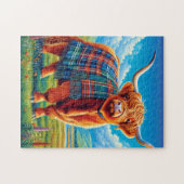 Schotse Hoogland Koe, Tartan Rug Legpuzzel (Horizontaal)