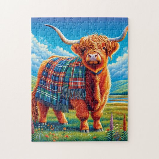 Schotse Hoogland Koe, Tartan Rug Legpuzzel (Verticaal)