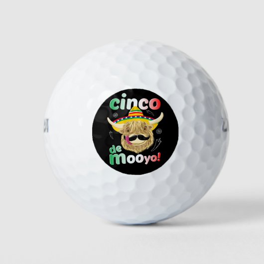Schotse Hoogland Koe viert Cinco de Mayo Golfballen (Voorkant)
