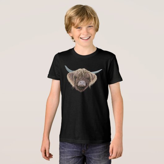 Schotse Hoogland Koe Wee Charlie Fluffy Ears Tri-Blend Shirt (Voorkant volledig)