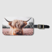 Schotse Hoogland Koe Wildflower Field Bagagelabel (Voorkant (horizontaal))