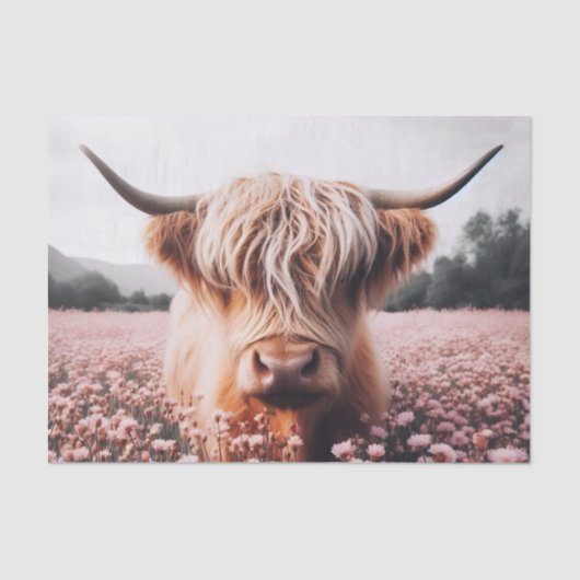 Schotse Hoogland Koe Wildflower Field Decoupage Tissuepapier (Voorkant)