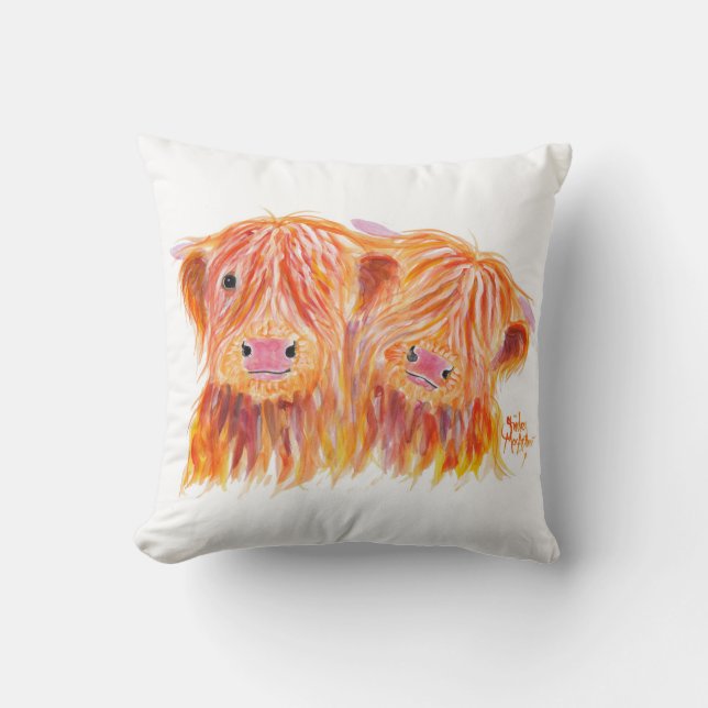 Schotse hoogland Koeien "Buddies" op Throw Cushion Kussen (Voorkant)