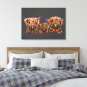 Schotse hoogland Koeien " De tangerines op grijs " Canvas Afdruk (Insitu (Slaapkamer))