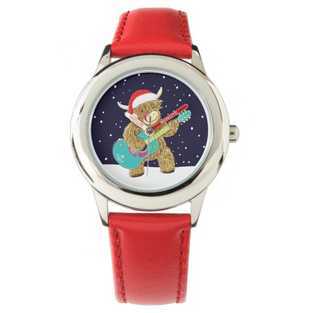 Schotse hoogland Koeien spelen een kerstgitaar Horloge (Voorkant)