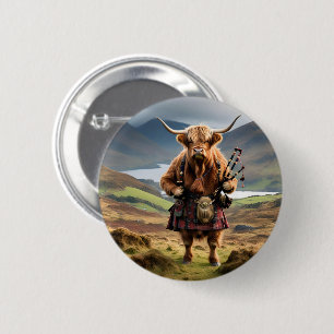 Schotse Hoogland Rund Dudelsackspeler, Ronde Button 5,7 Cm