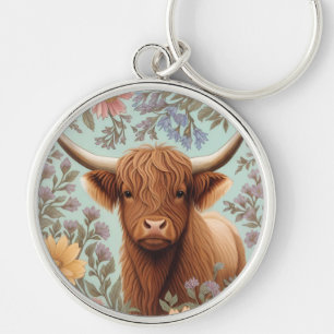 Schotse Hoogland Rund Pastel William Morris Geïnsp Sleutelhanger