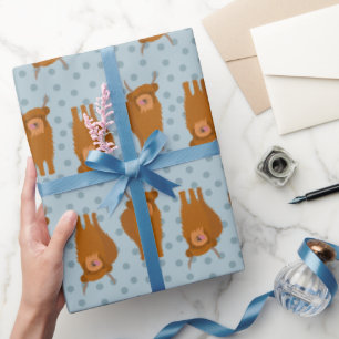 Schotse hoogland Rundvee Bleek Blauwe Polka Dots Cadeaupapier