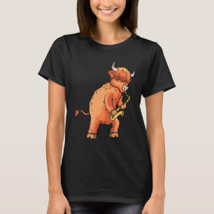 Schotse Hoogland Rundvee dat Saxofoon Speelt Muzie T-shirt