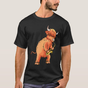 Schotse Hoogland Rundvee dat Saxofoon Speelt Muzie T-shirt