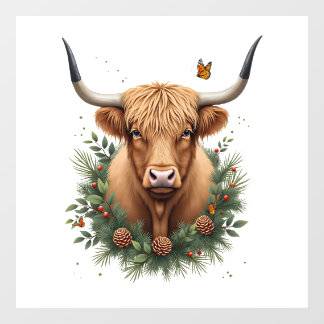 Schotse Hoogland Rundvee Harige Koe Kerstmis W Raamsticker