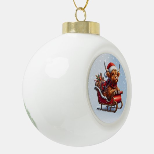 Schotse Hoogland Santa koe in slee Keramische Bal Ornament (Links)