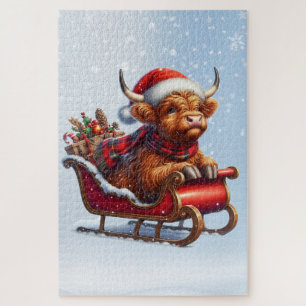 Schotse Hoogland Santa koe in slee Legpuzzel