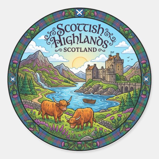 Schotse Hoogland Schotland Ronde Sticker (Voorkant)