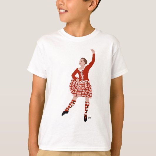 Schotse hooglanddanser in het rood t-shirt (Voorkant)
