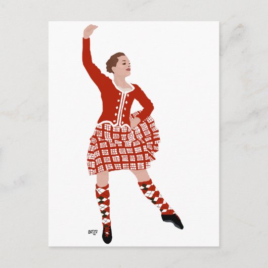 Schotse hooglandendanser in het rood briefkaart (Voorkant)