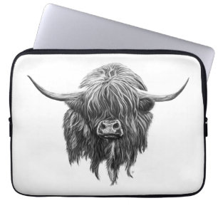 Schotse hooglandenkool in zwart-wit laptop sleeve