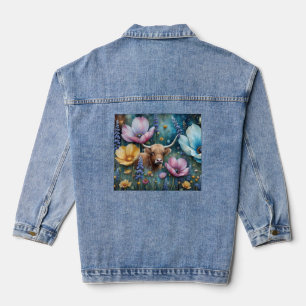 Schotse Hooglander Bloem Kleurrijk Cosmos  Denim Jacket