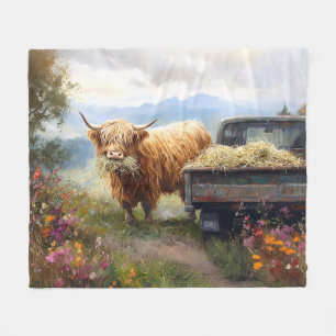 Schotse Hooglander die Hooibalen Eet Fleece Deken