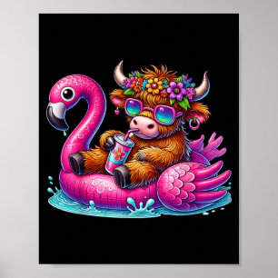 Schotse Hooglander Flamingo ol Drijven Zomer Hawaï Poster