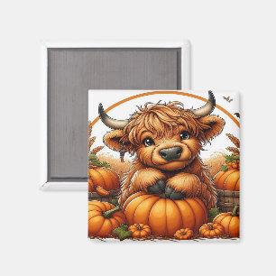 Schotse Hooglander genesteld tussen herfst-oogstpo Magneet