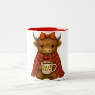 Schotse Hooglander in Deken die Koffie Drinkt – Kn Tweekleurige Koffiemok