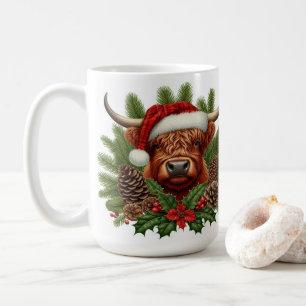 Schotse Hooglander in Kerstmuts Kerst Denneappels Koffiemok