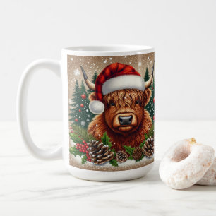 Schotse Hooglander in kerstmuts met kerstdecoratie Koffiemok