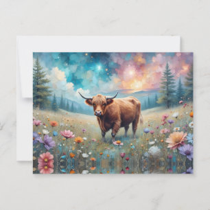Schotse Hooglander in Kleurrijke Bloemenschilderin Briefkaart