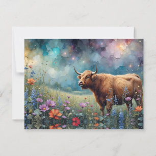 Schotse Hooglander in Kleurrijke Bloemenschilderin Briefkaart