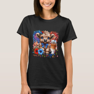 Schotse Hooglander Koe 4 juli Bloemstuk VS Patriot T-shirt