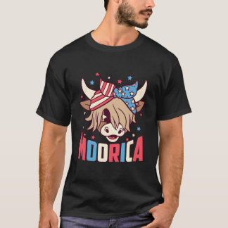 Schotse Hooglander Koe 4 juli Moorica Merica Vlag  T-shirt