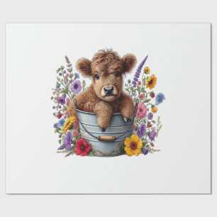Schotse Hooglander Koe in Bloembloempot Png, Schat Cadeaupapier