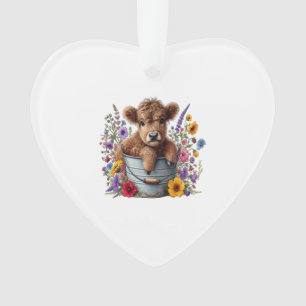 Schotse Hooglander Koe in Bloembloempot Png, Schat Ornament