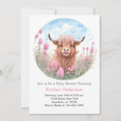 Schotse Hooglander Koe Roze Waterverf Meisje Baby  Kaart (Voorkant)