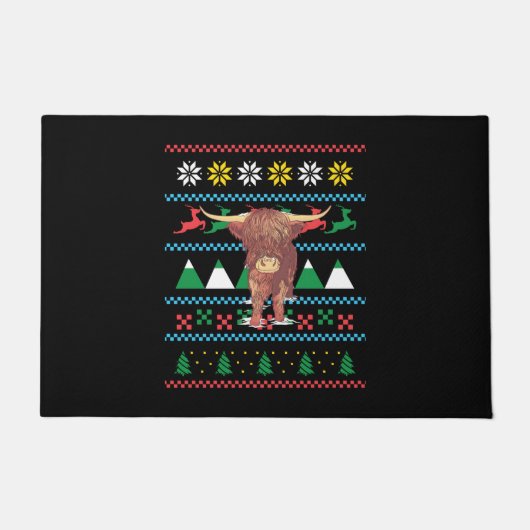 Schotse Hooglander Lelijk Kerstmis Deurmat (Voorkant)